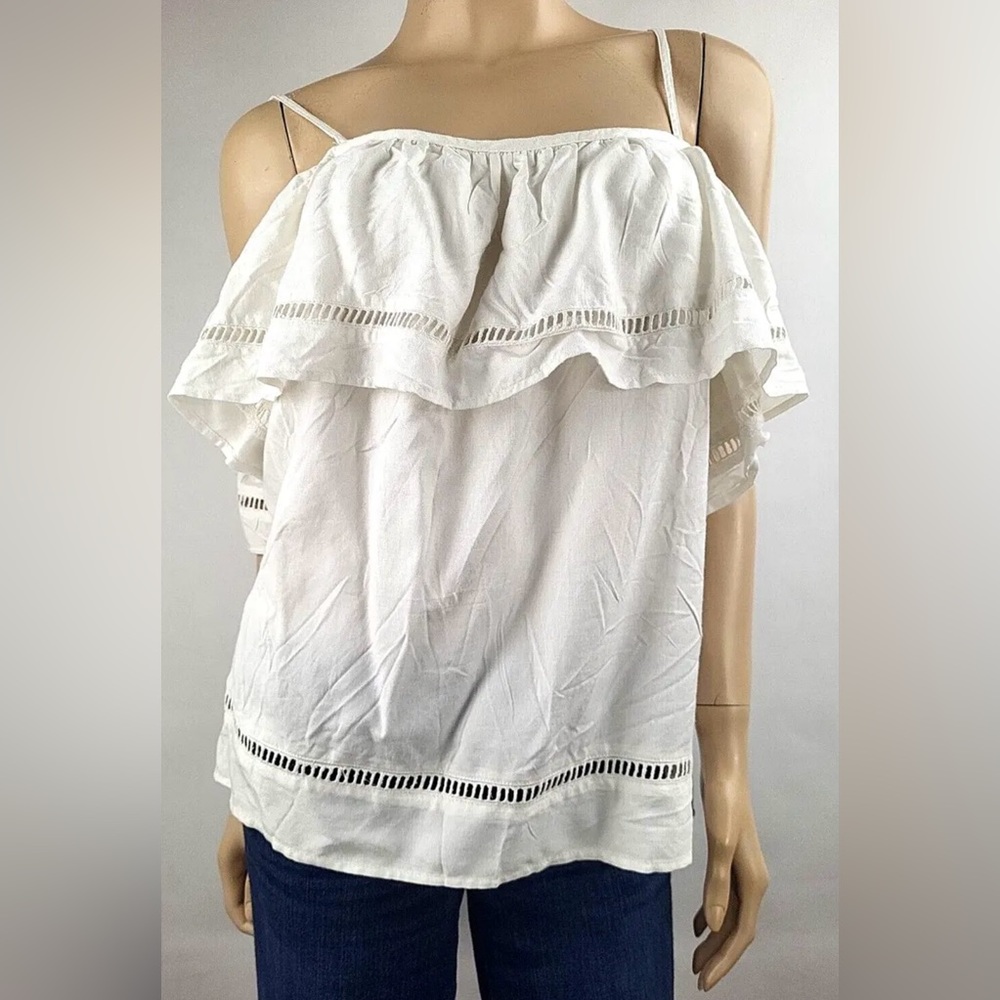 Style Envy Women's White Ruffled Sleeveless Blouse 
Cold Shoulder
Size Large